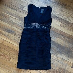 BCBGMaxAzria Sequin Embellished Blue and Gold Cocktail Mini Dress